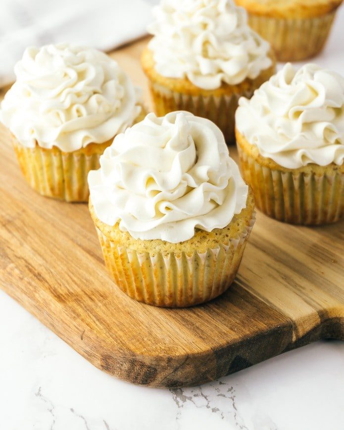 creamy vanilla icing on keto cupcakes