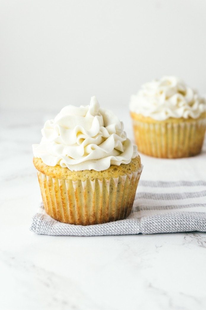 keto vanilla cupcakes with frosting