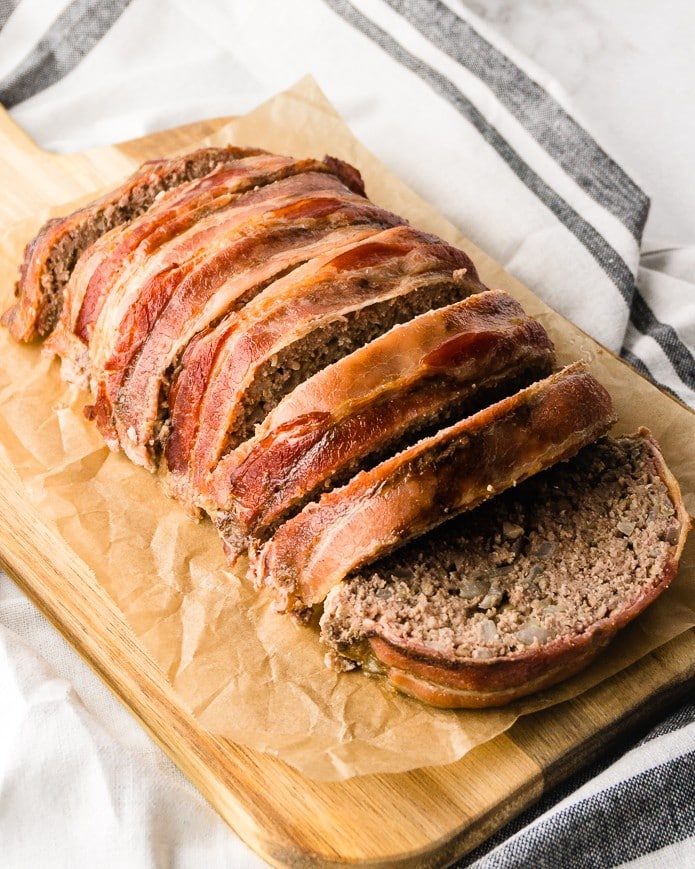 keto meatloaf wrapped in bacon