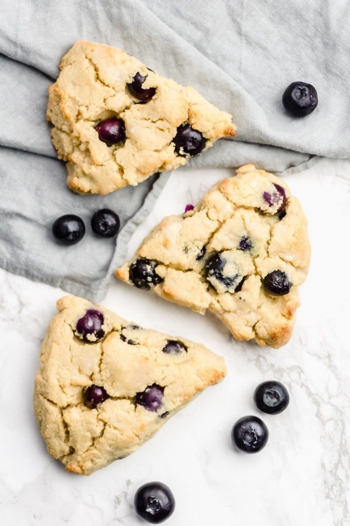 keto blueberry scones made with coconut flour and fresh blueberries