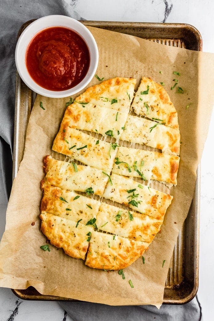 keto cheese garlic bread with tomato sauce