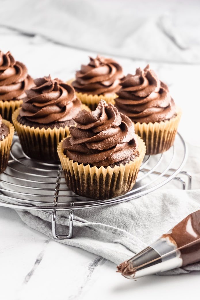 keto gluten-free cupcakes with chocolate buttercream frosting