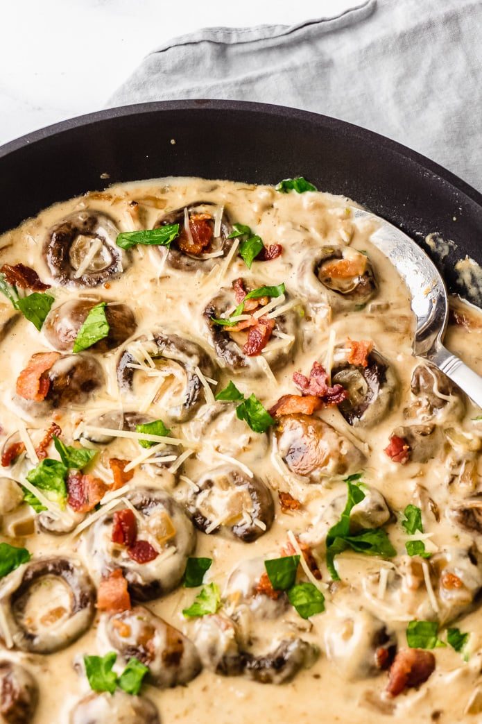 creamy keto mushrooms in a parmesan cream sauce