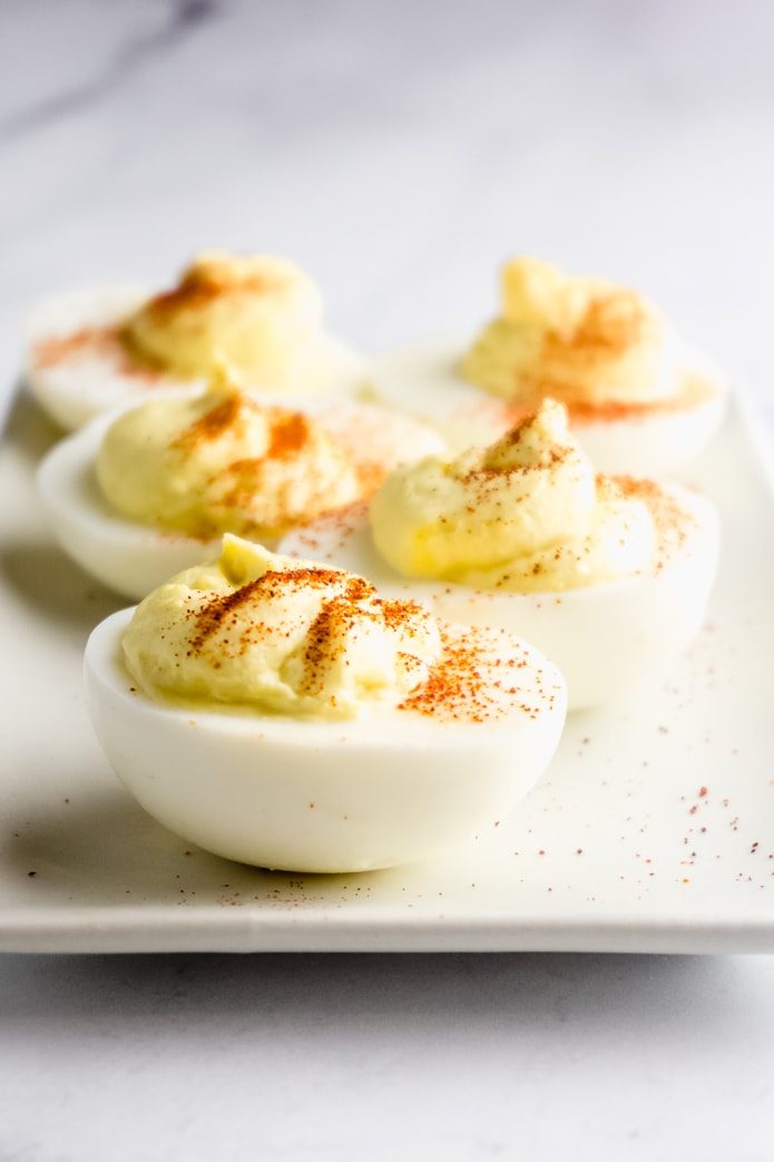 close up of low-carb classic deviled eggs