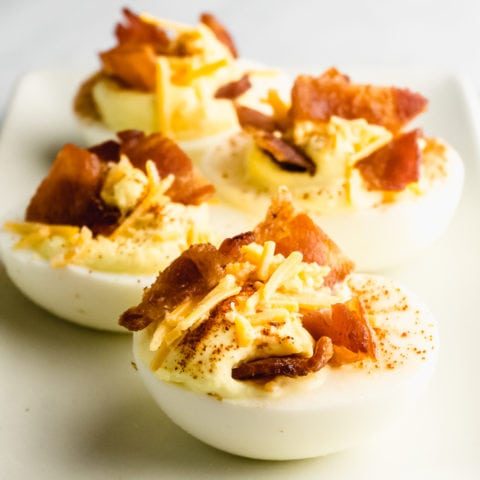 Loaded Keto Deviled Eggs with Cheddar and Bacon