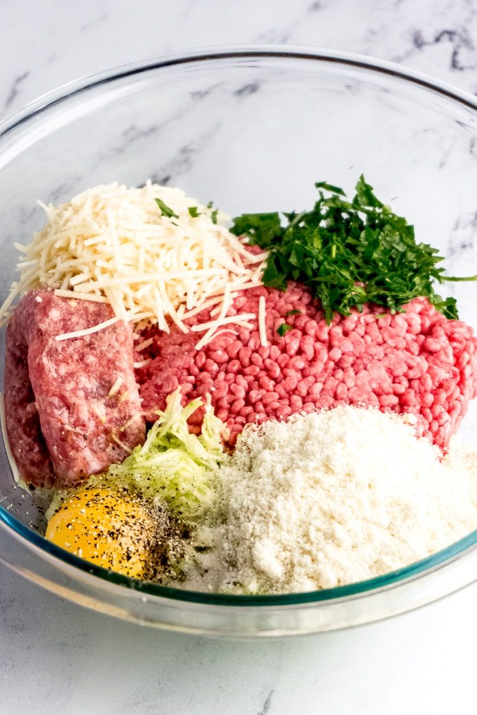 ingredients for keto meatballs made with almond flour and no breadcrumbs