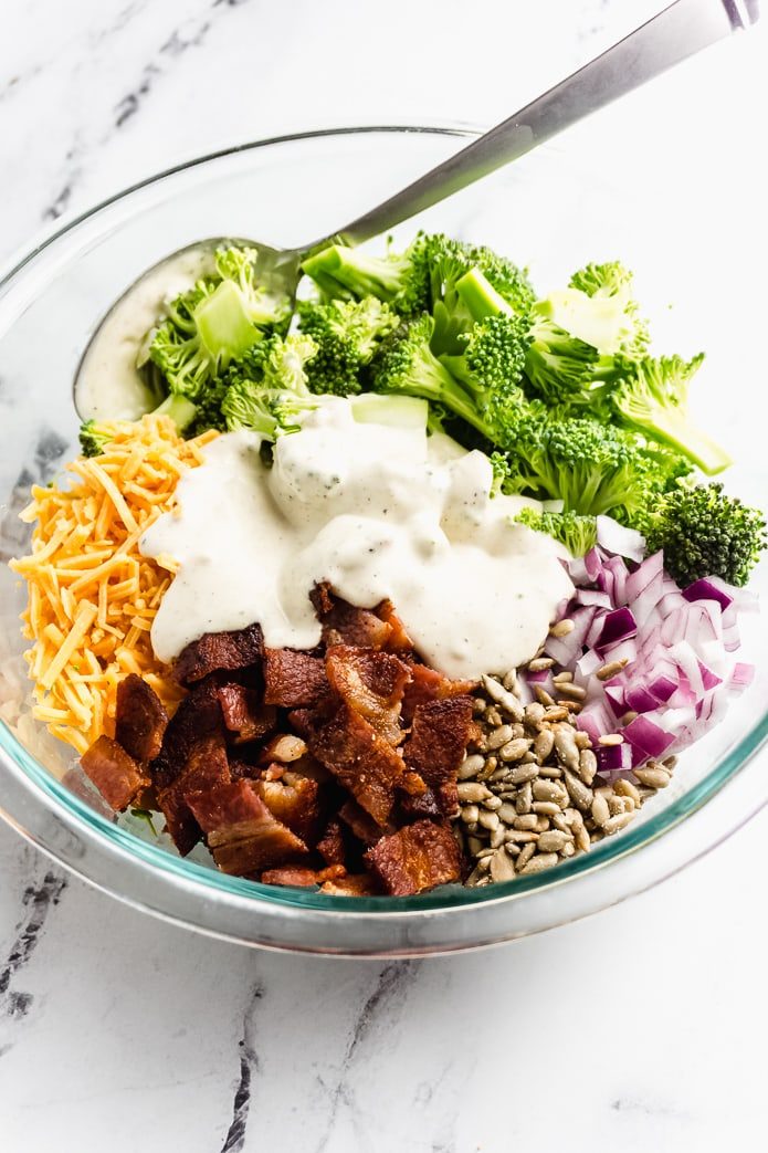keto broccoli salad ingredients with creamy dressing