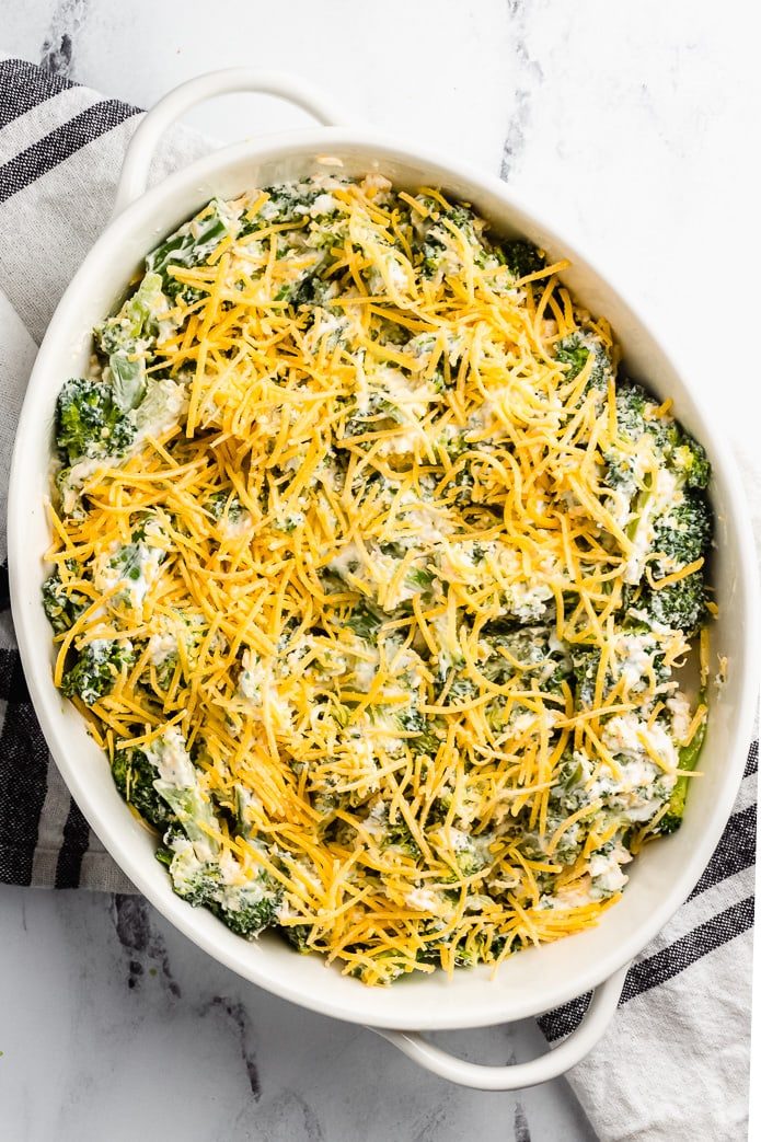 broccoli topped with shredded cheddar cheese