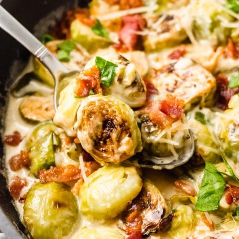 Keto Garlic Parmesan Brussels Sprouts with Bacon