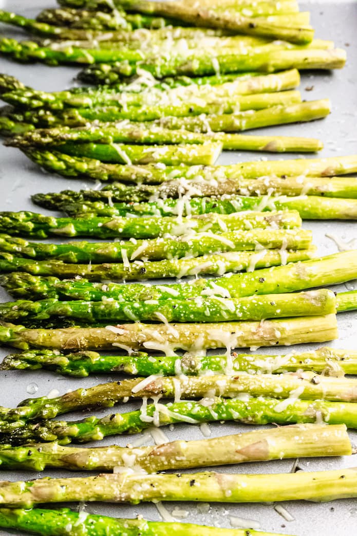 oven sheet pan roasted asparagus with Parmesan cheese