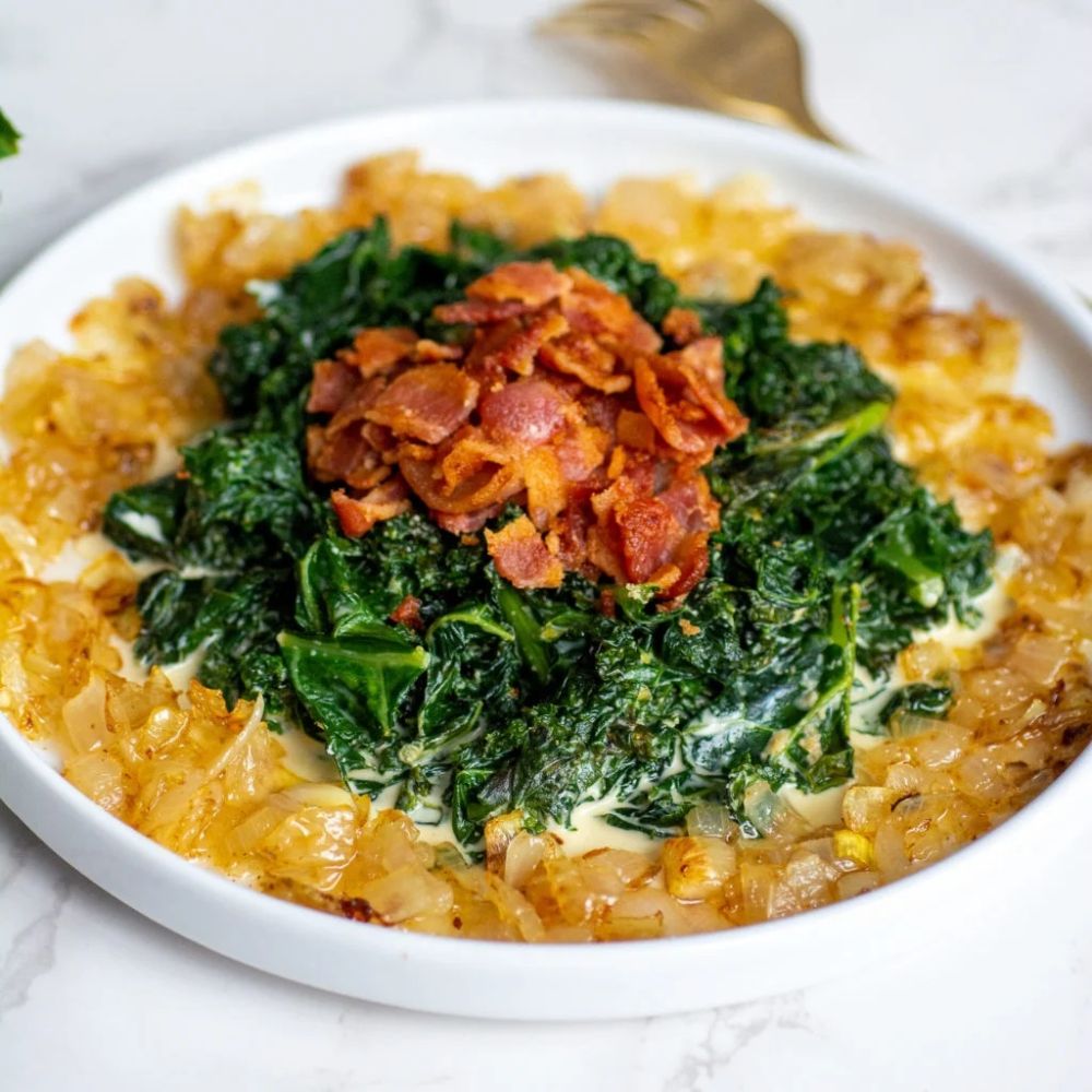 Recipe for Sauteed Keto Kale with Bacon and Onions