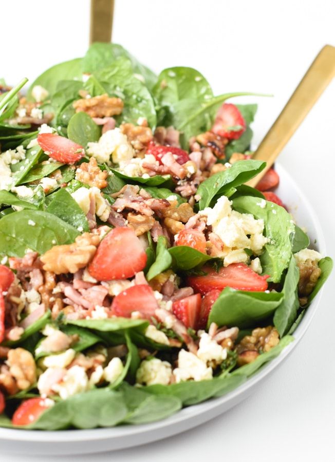 Recipe for Strawberry Feta Spinach Salad with Hot Bacon Dressing