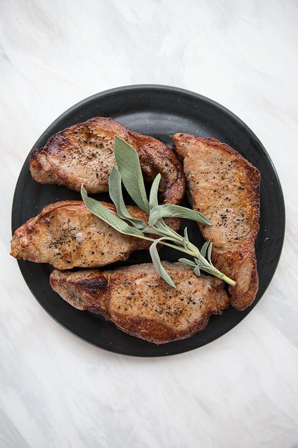 Keto air fryer pork chops with browned butter and sage