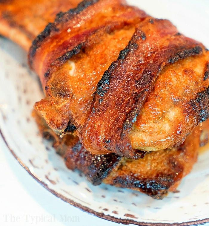 Keto bacon-wrapped pork chops