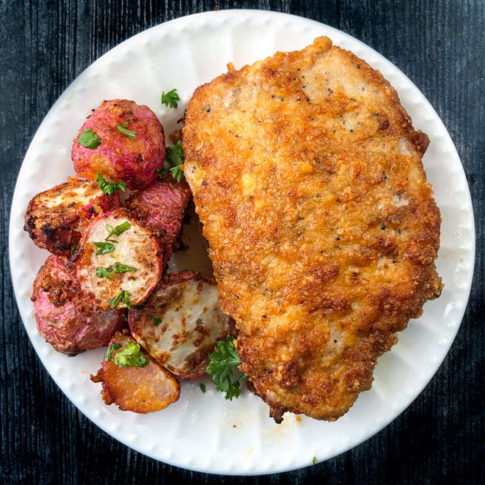 Keto breaded pork chops with mayo in the air fryer